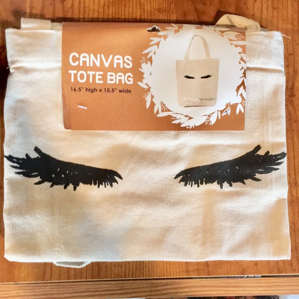 NWT Hello Beautiful Canvas Tote With eyelashes